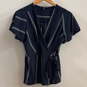 Harve Benard Dark Blue Blouse with White Accents